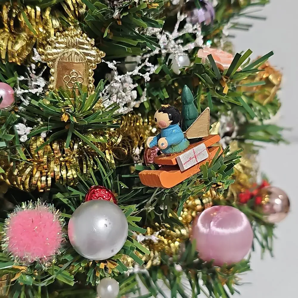 Artificial Tabletop Decorated Christmas Tree Santa Claus Topper Retro Kitsch